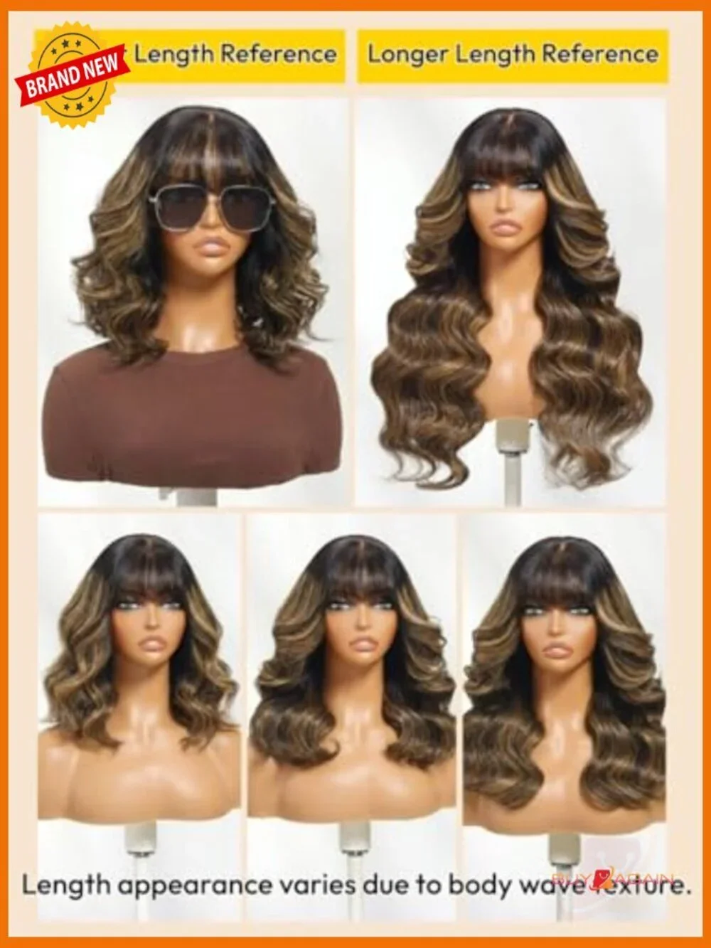 Loose Body Wave Human Hair Wig with Curtain Bangs 180% Density 18 inch Glueless